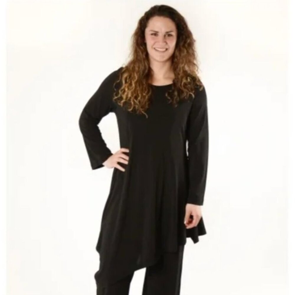 Bryn Walker Black Asymmetrical Hem Long Sleeve Lagenlook Tunic Top M